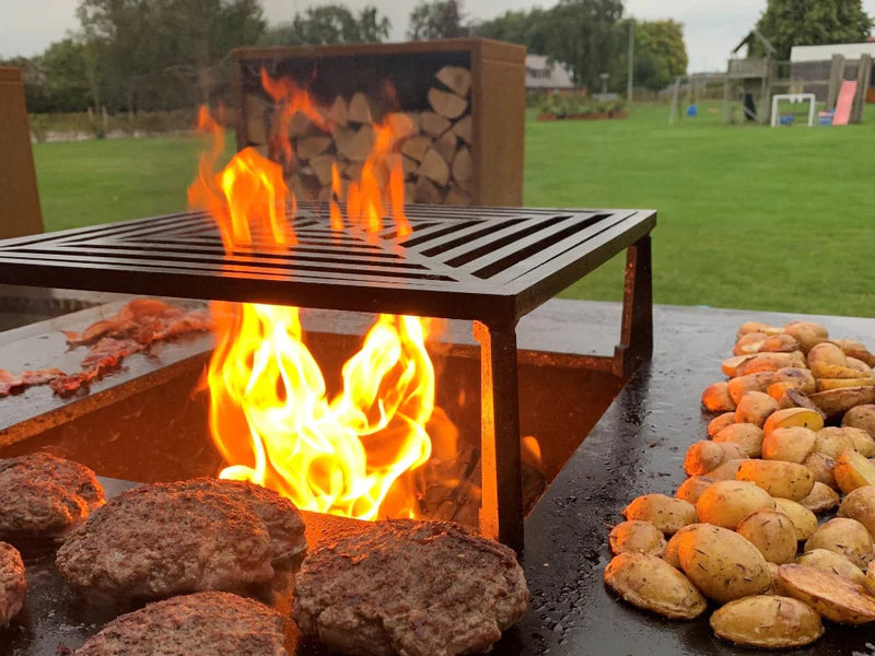 BBQ fire pit grill CUBY corten steel 80 x 80 x 40 cm