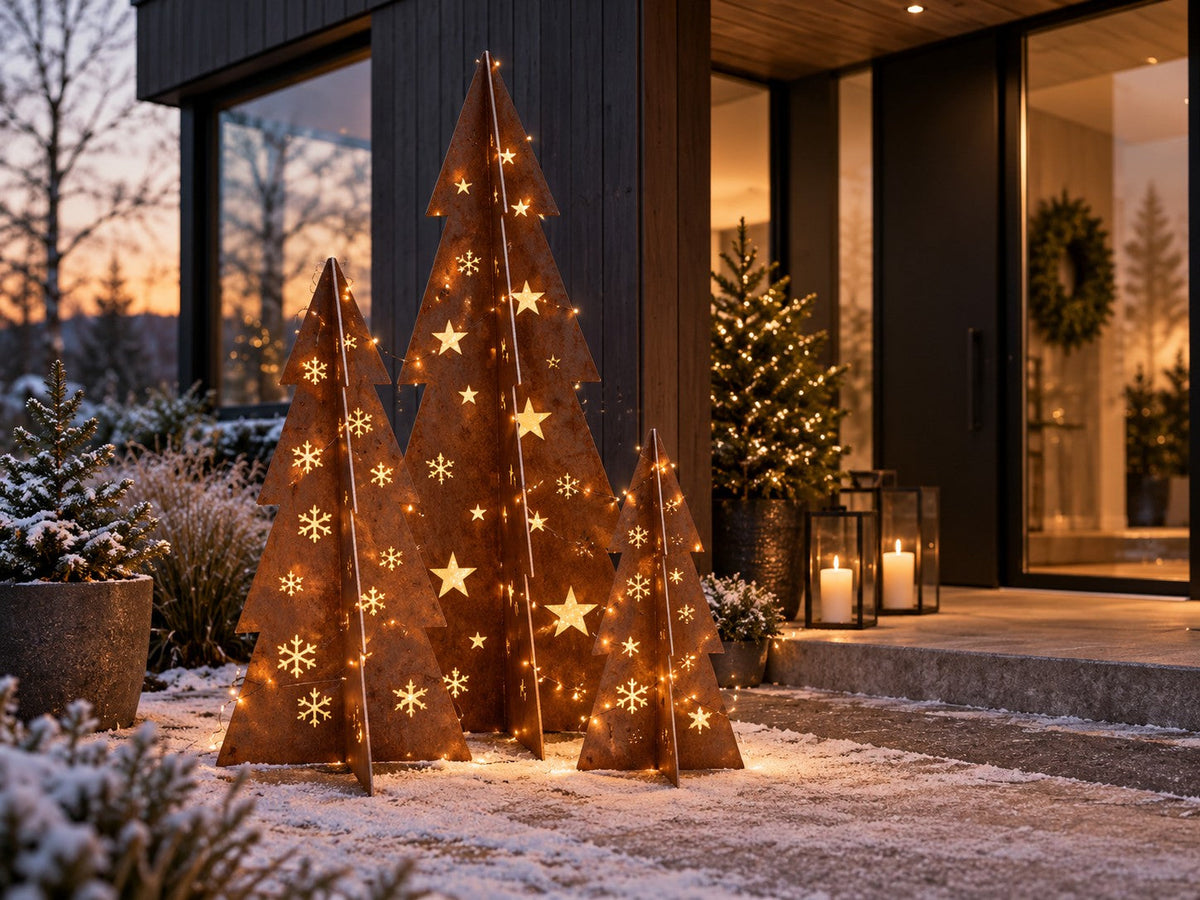 Corten steel Christmas tree – with stars and snowflakes (80 / 120 / 180 cm)