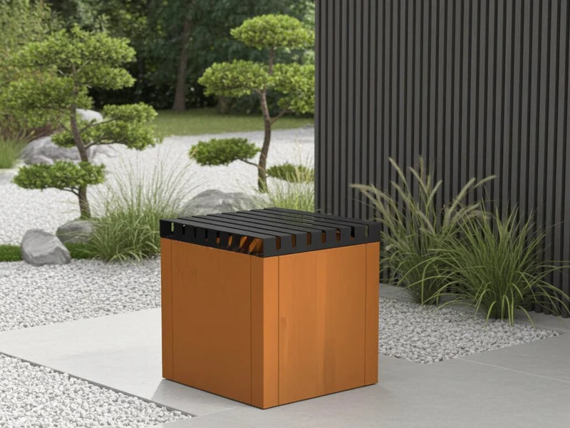 CUBY Auflagebank 40 cm aus Cortenstahl auf Pflanzkasten