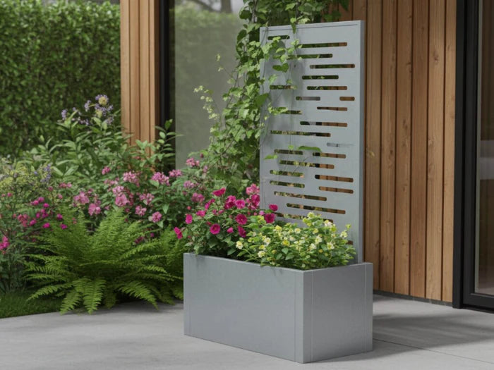 Planter box with trellis galvanized steel CUBY 80 x 40 x 40 cm
