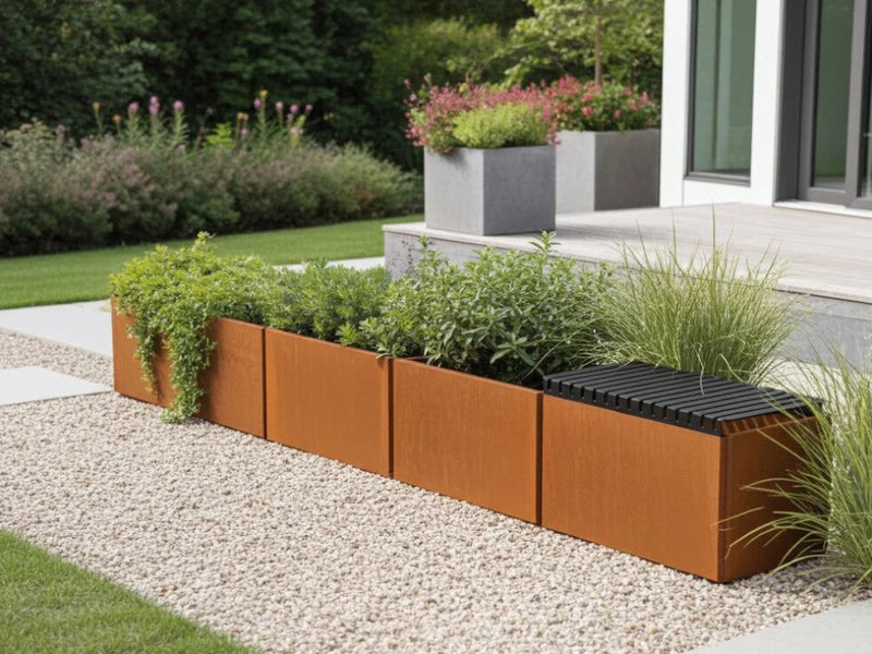 Auflagebank 80 cm aus Cortenstahl als Sitzfläche