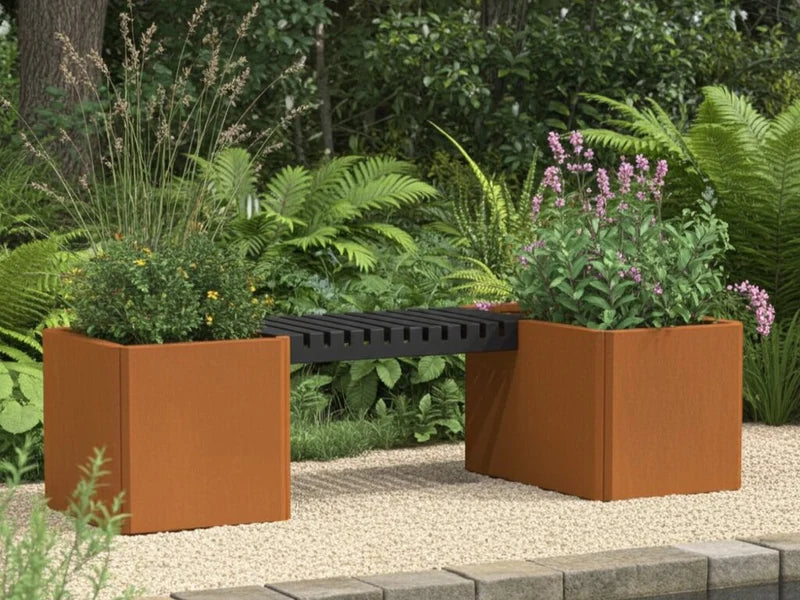 EDGY Bankset aus Cortenstahl für Terrasse