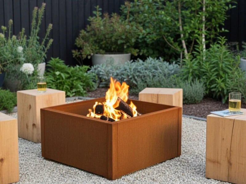 Feuerschale aus Cortenstahl als Feuerstelle im Garten