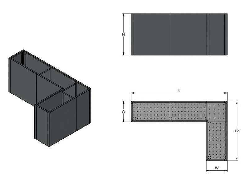 L-förmiger Pflanzkübel aus verzinktem Stahl mit modularer Konstruktion nach Maß