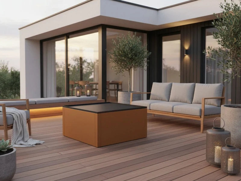 Loungetisch aus Cortenstahl für Terrasse