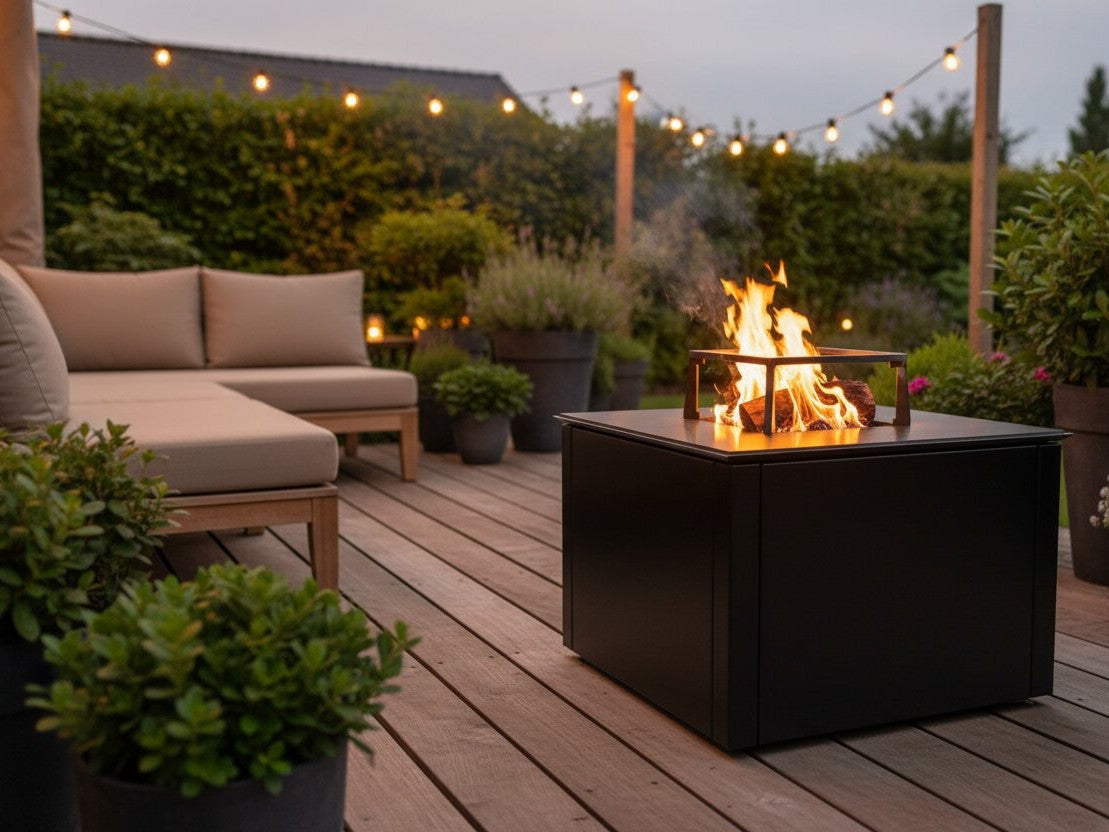 CUBY fire pit grill in black – 60 × 60 × 40 cm