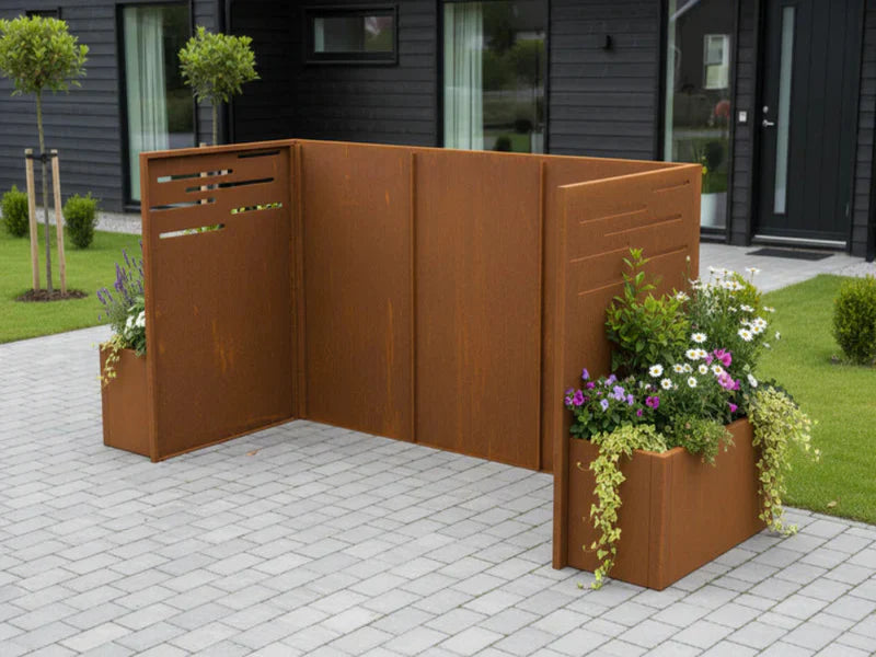 Ecklösung aus Cortenstahl mit Pflanzkästen