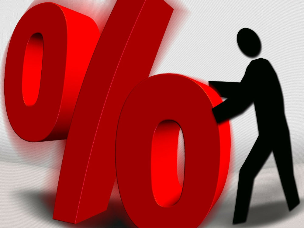 Large red percentage symbol representing discounts, campaigns, and fixed pricing policies