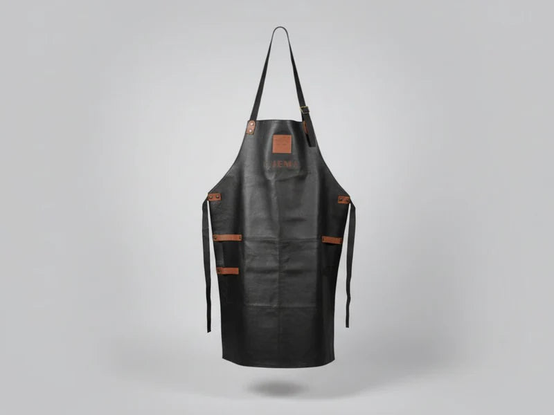 Schürze aus schwarzem Leder zum Grillen und Kochen