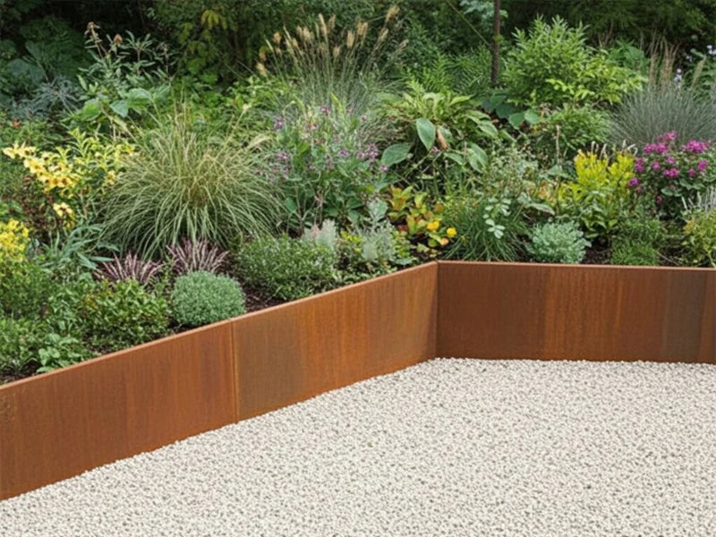 Innenwinkel 45 Grad für Stützmauer aus Cortenstahl im Landschaftsgarten