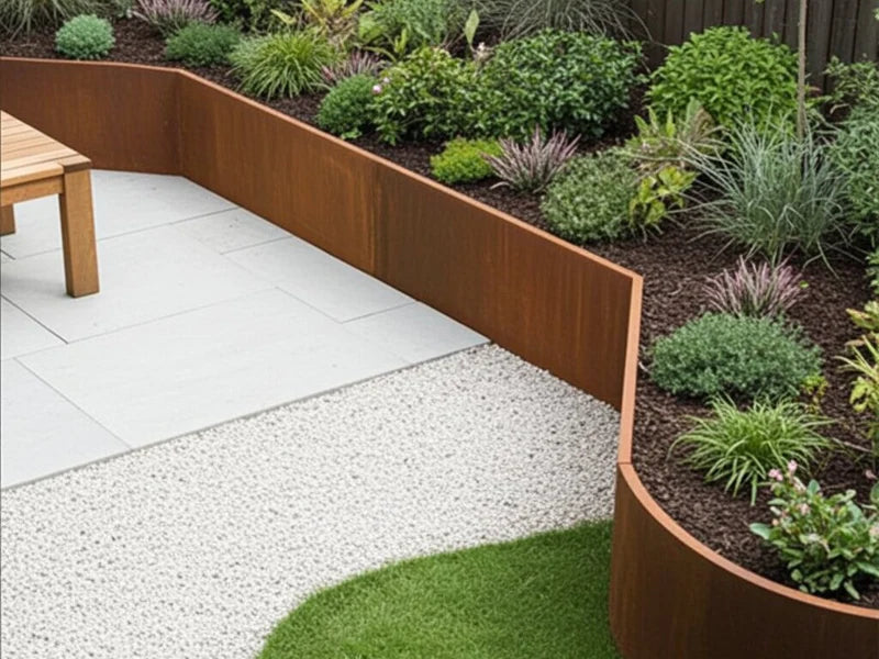 Innenwinkel 45 Grad für Stützmauer aus Cortenstahl an der Terrasse