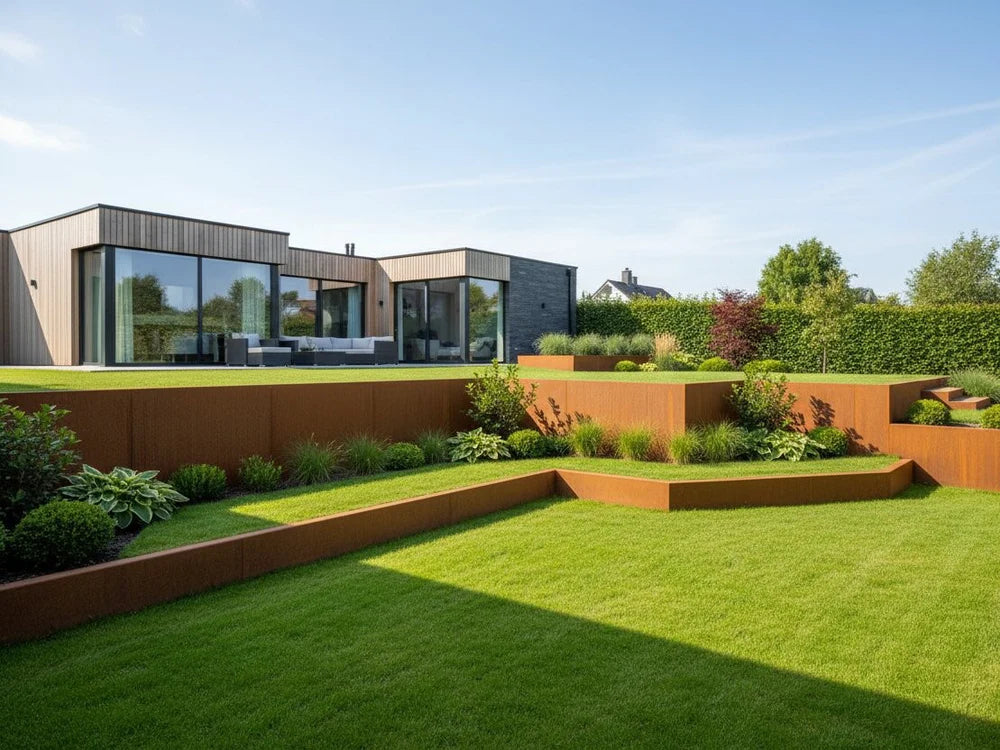 Stützmauer aus Cortenstahl für moderne Gartenanlagen