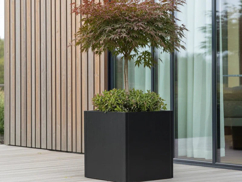 Planter box black lacquered CUBY 80 x 80 x 80 cm