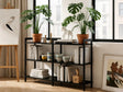 AXIS Regal aus schwarz lackiertem Stahl mit Zimmerpflanzen, Büchern und Wohnaccessoires.