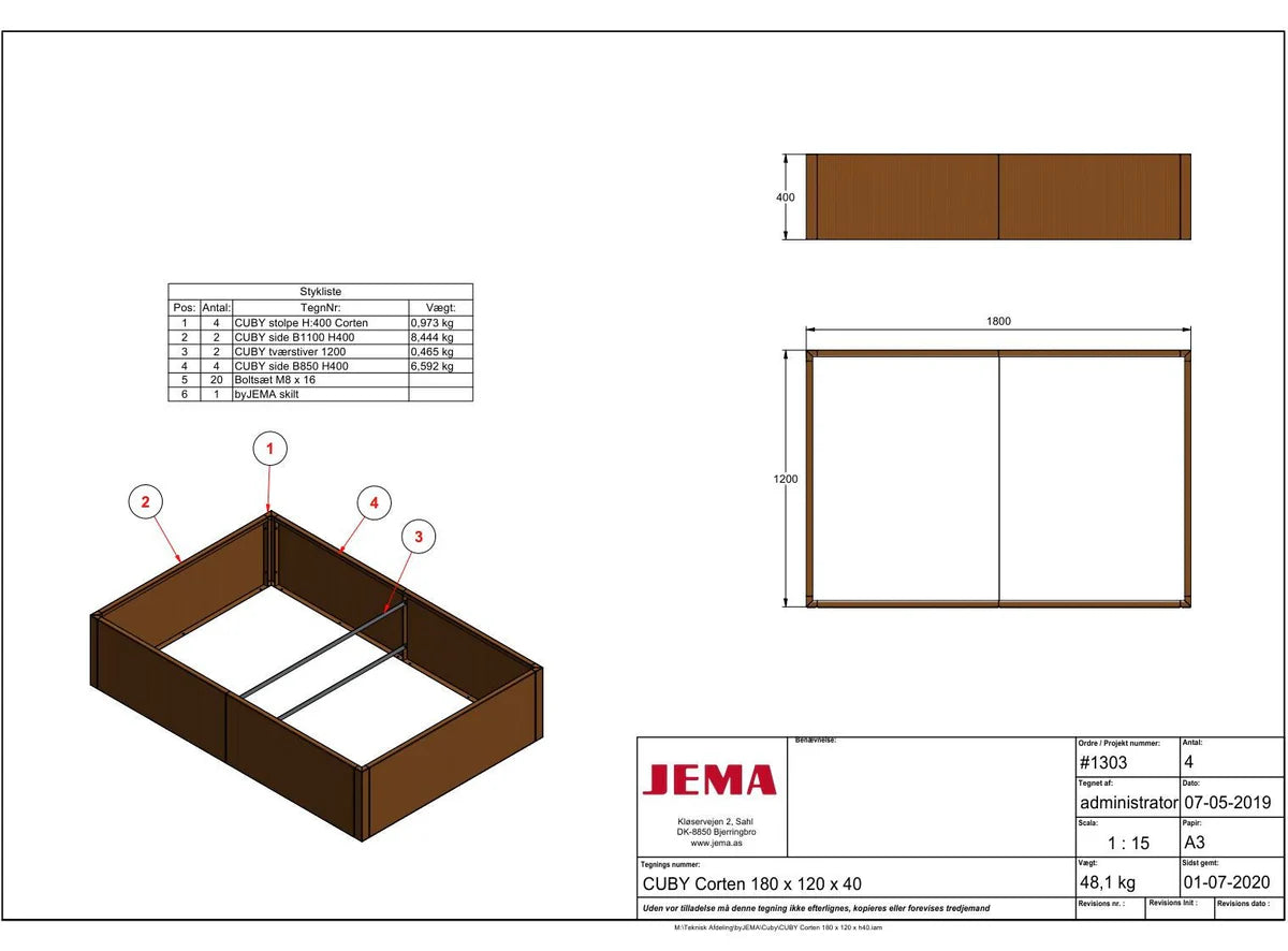 byJEMA CUBY Hochbeet aus Cortenstahl 180 x 120 x 40 cm Draufsicht
