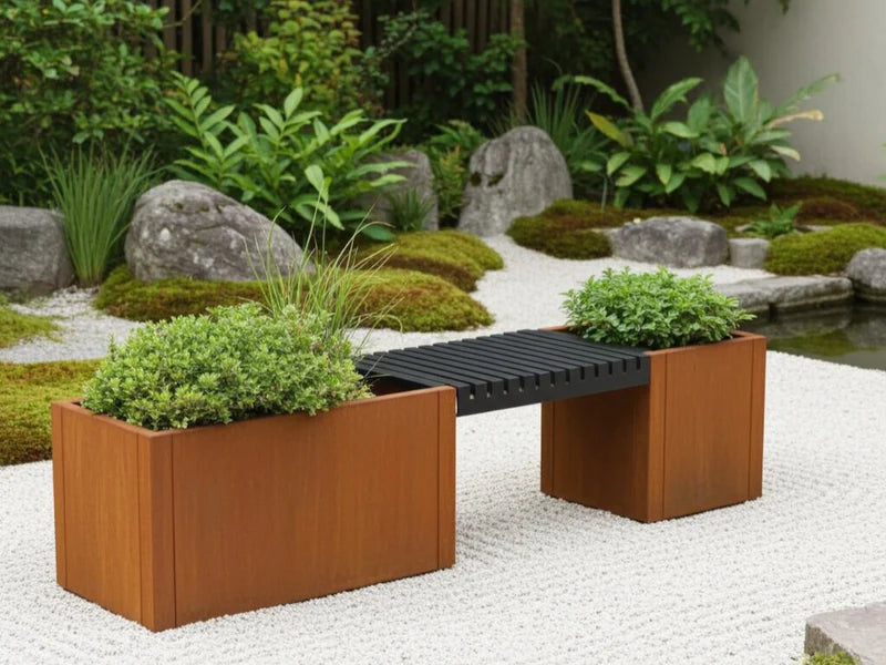 CUBY Gartenbank aus Stahl mit Pflanzkästen