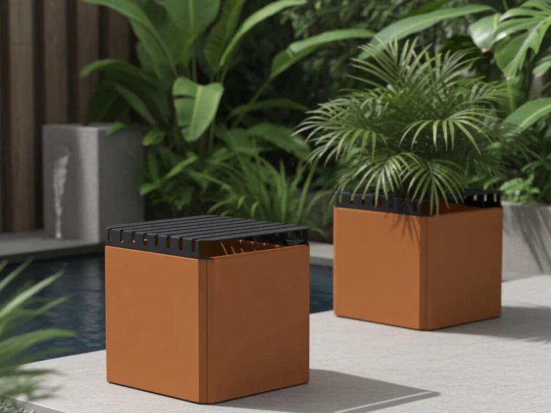 EDGY Auflagebank 40 cm aus Cortenstahl im Garten