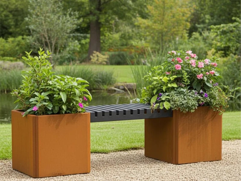 EDGY Gartenbank aus Stahl mit Pflanzkästen