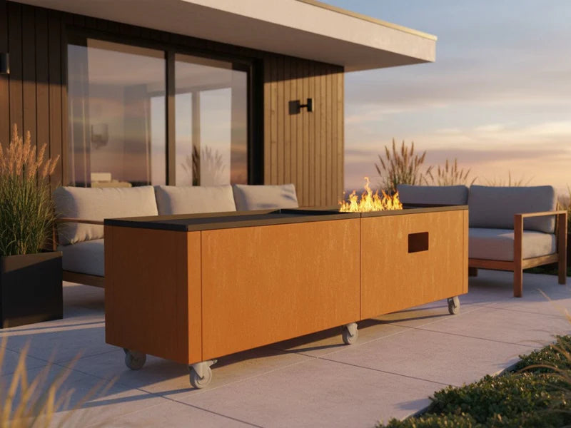 Feuertisch aus Stahl mit Gas