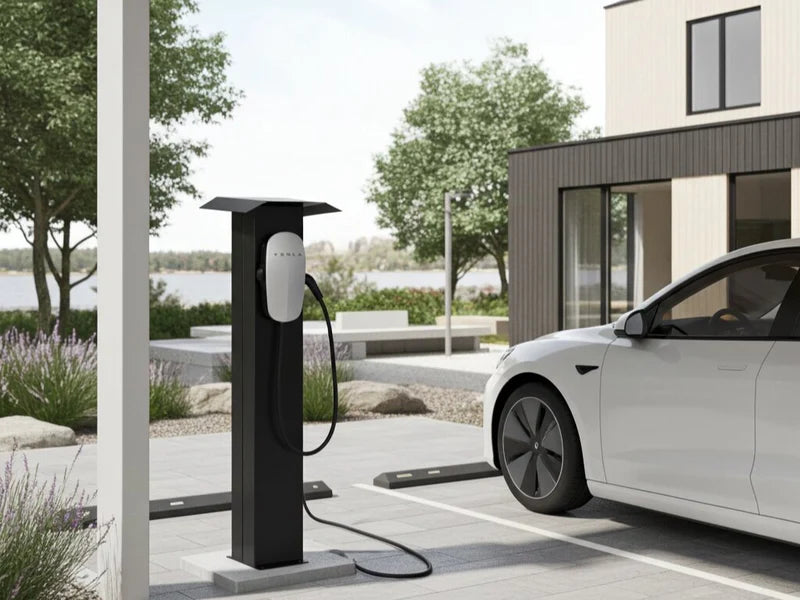 Schwarze Ladesäule für Elektroauto auf Parkplatz