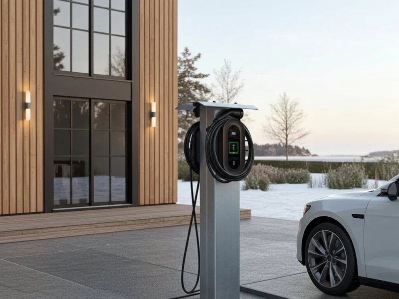 Verzinkte Ladesäule für Elektroauto mit Ladekabel