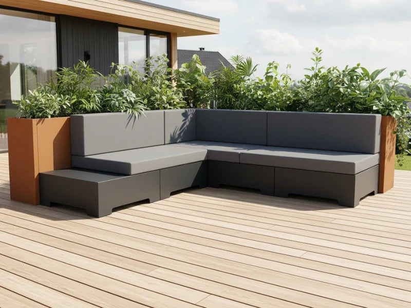 Ecksofa aus schwarz lackiertem Stahl