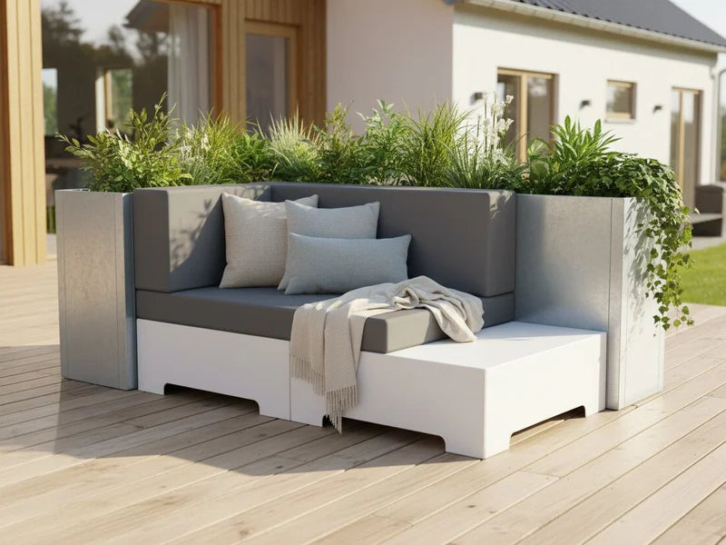 Lounge Sofa Modul aus verzinktem Stahl mit weißer Basis