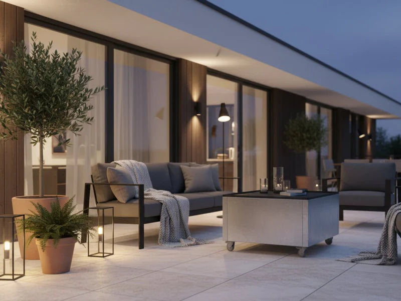 Loungetisch aus verzinktem Stahl mit Rädern