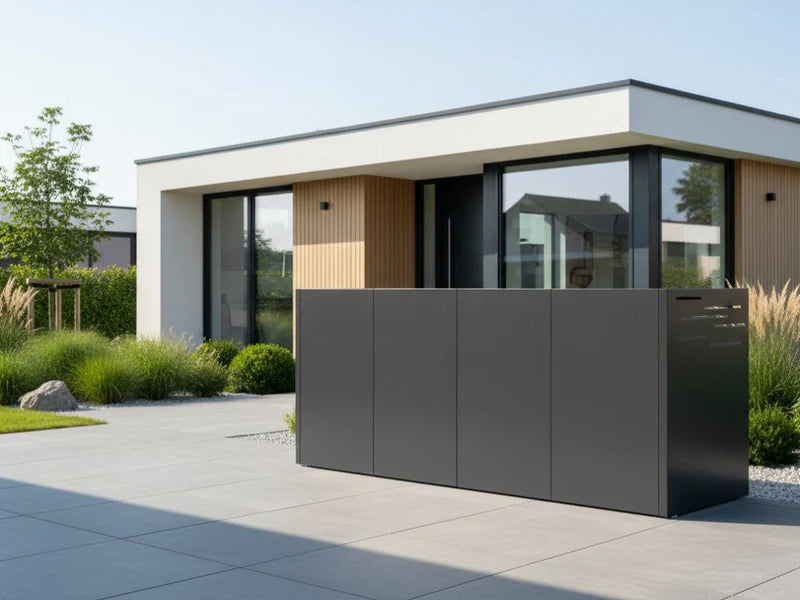 Mülltonnenverkleidung aus schwarz lackiertem Stahl